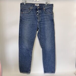 Agolde Button-Fly High-Rise Cropped Jeans in Dark Blue Wash